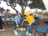 Breakfast hostesses preparing the morning fire