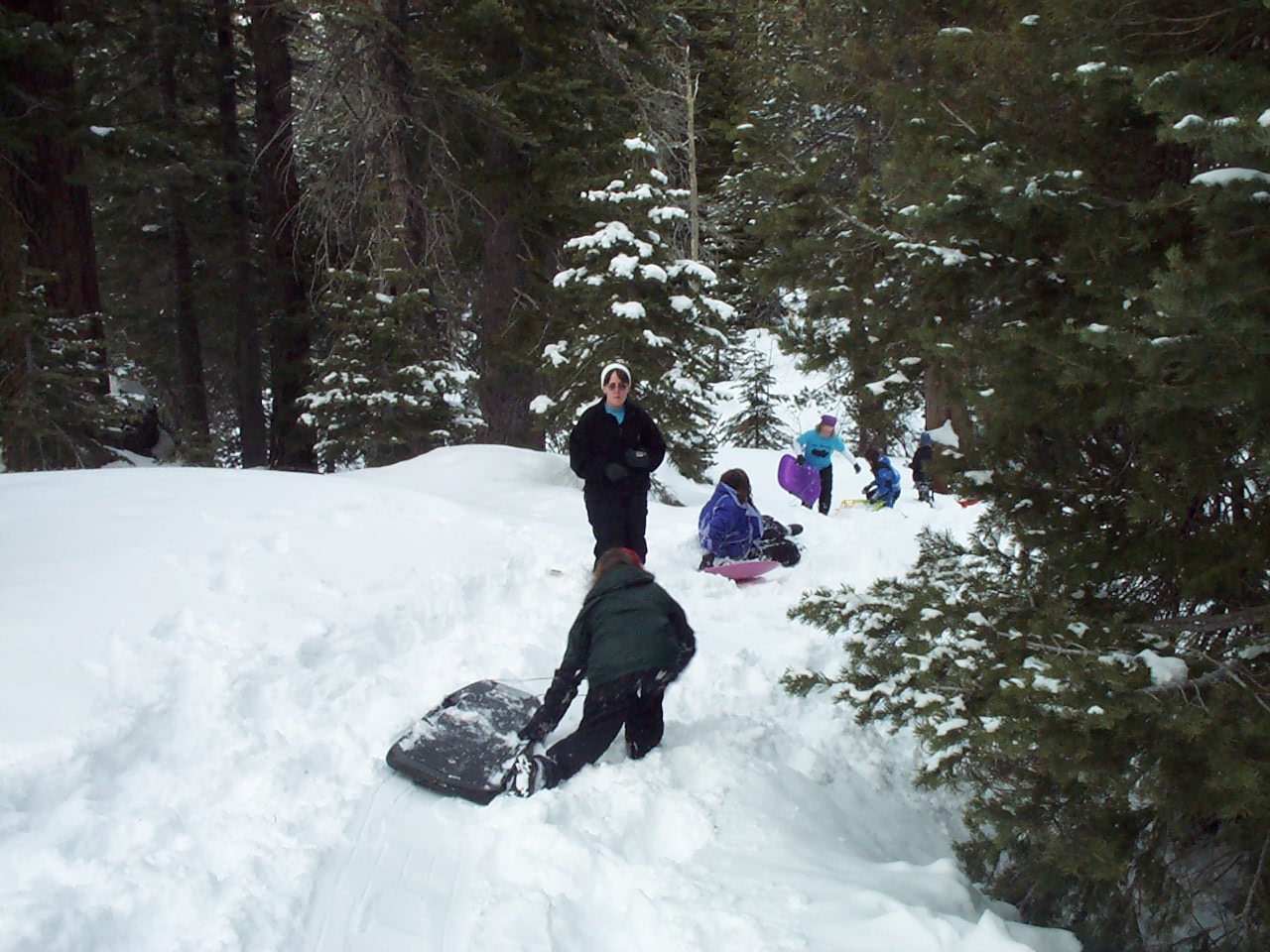 Going sledding after building caves.