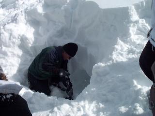 If someone else removes the snow you are carving out, the process goes faster.