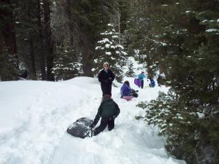 Going sledding after building caves.