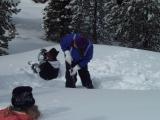 Starting to build a snow cave.  Dig straight down first.