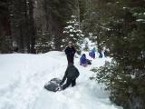 Going sledding after building caves.