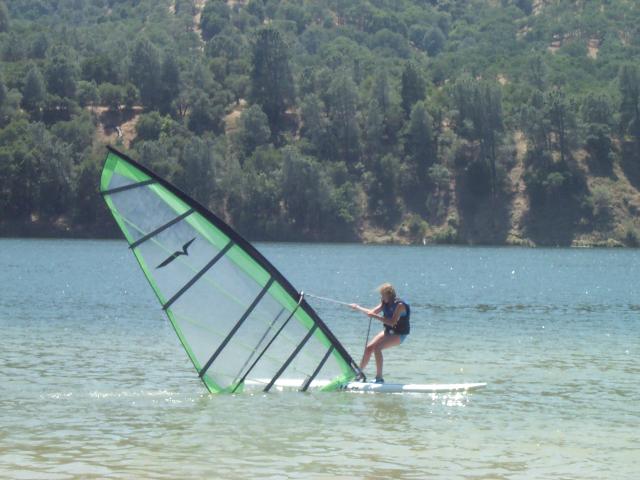 Using the big sail after practice.