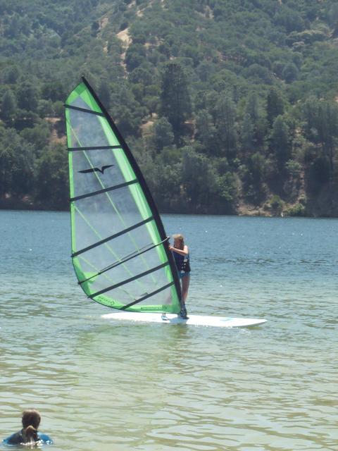 Using the big sail after practice.